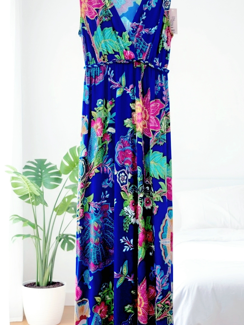 Philosophy Bright Blue Floral Print Sundress with Pink & Teal Accents